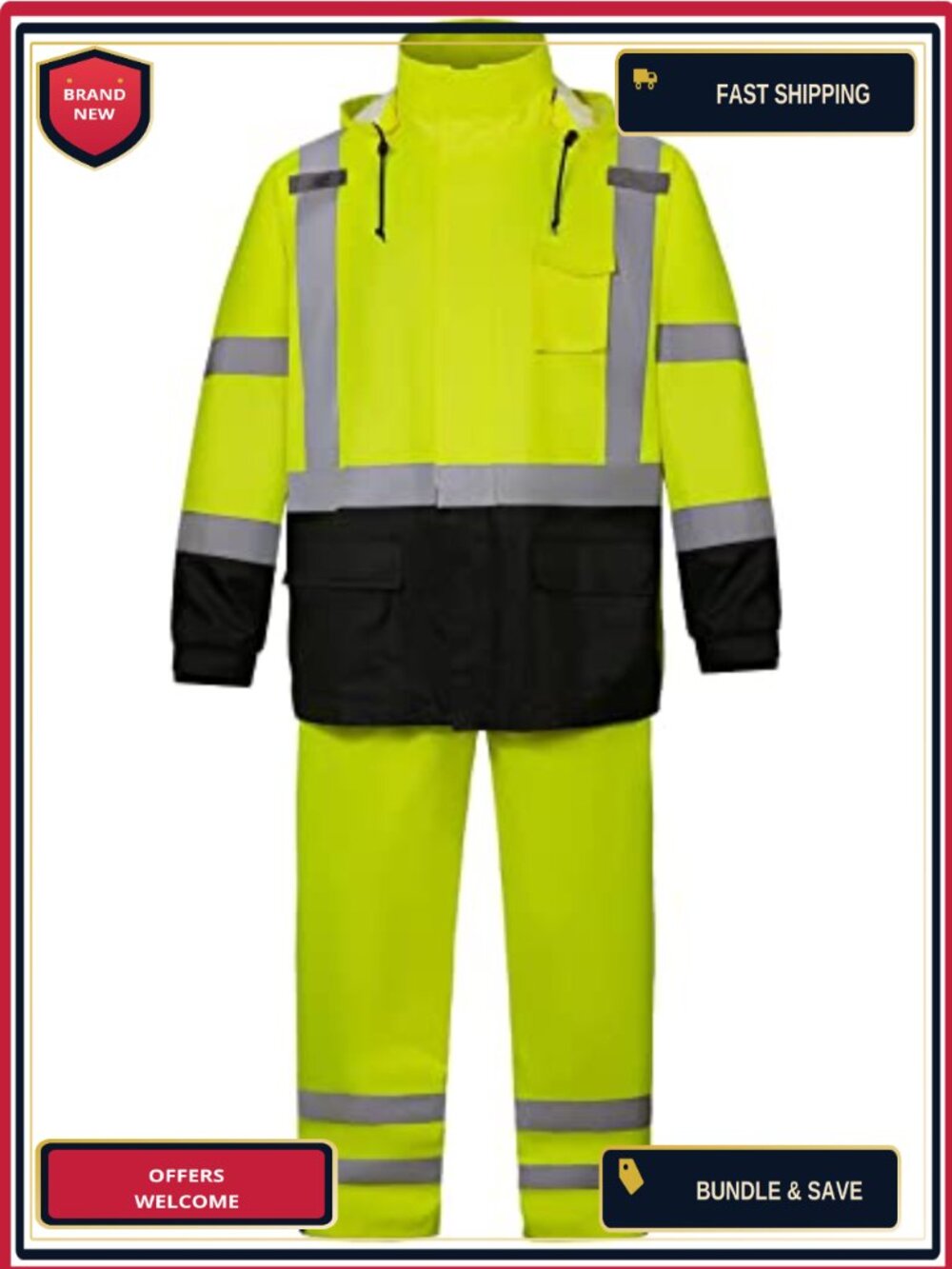 SRsafety Men's High Visibility Class 3 Waterproof Reflective Rain Jacket